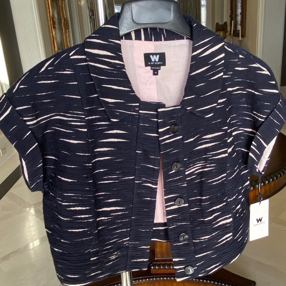 W By Worth, Size 10 Sleeveless Dress with Matching Jacket - NEW, Navy & Pink